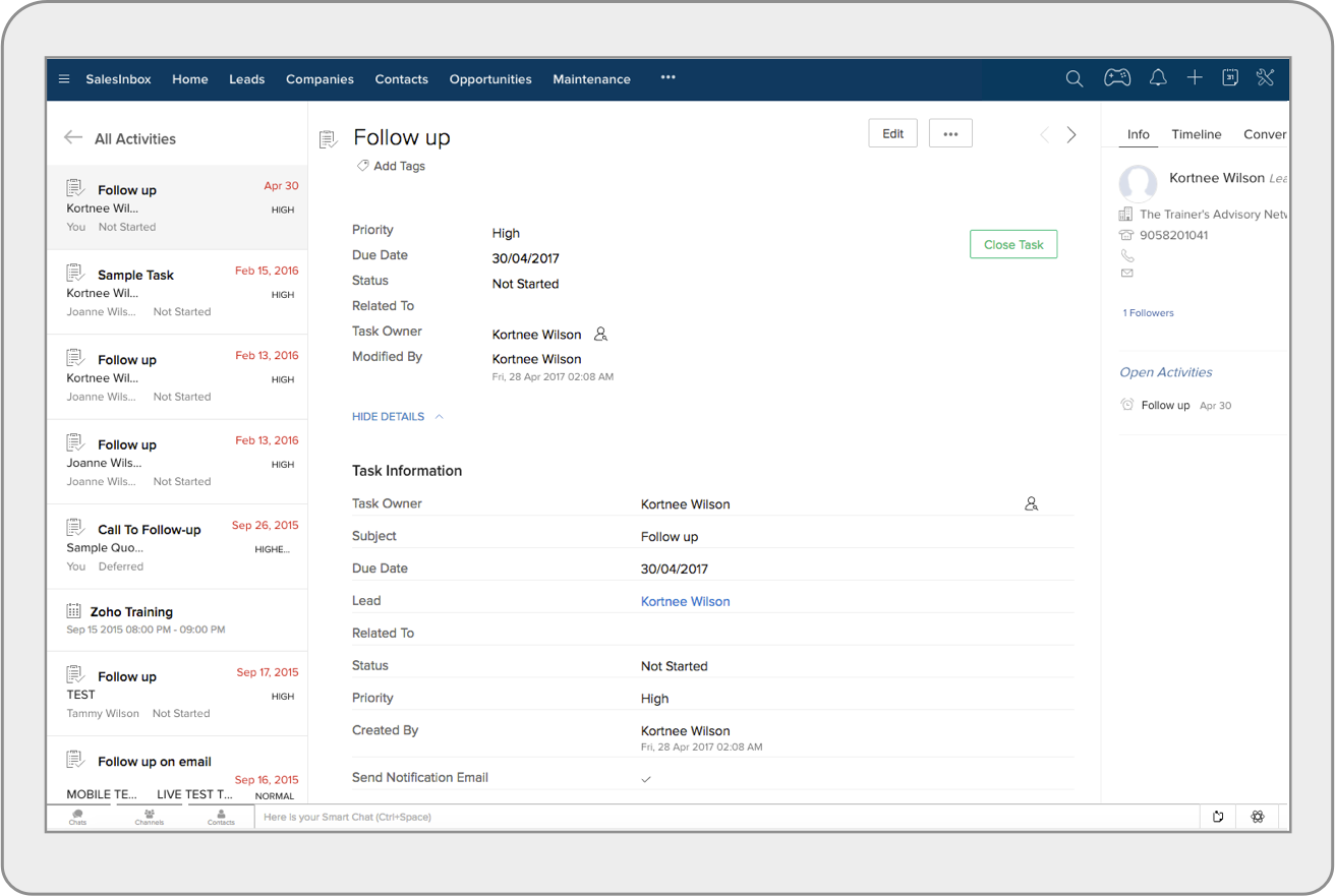 Zoho CRM Activities