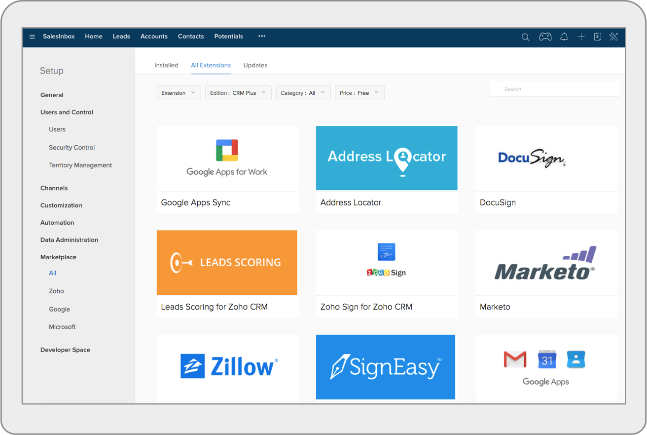 Zoho CRM App Market Place