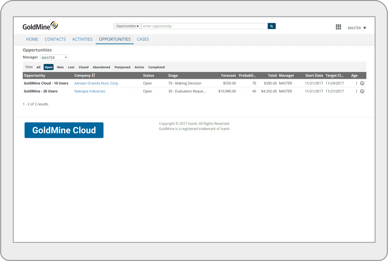 GoldMine Opportunities Cloud